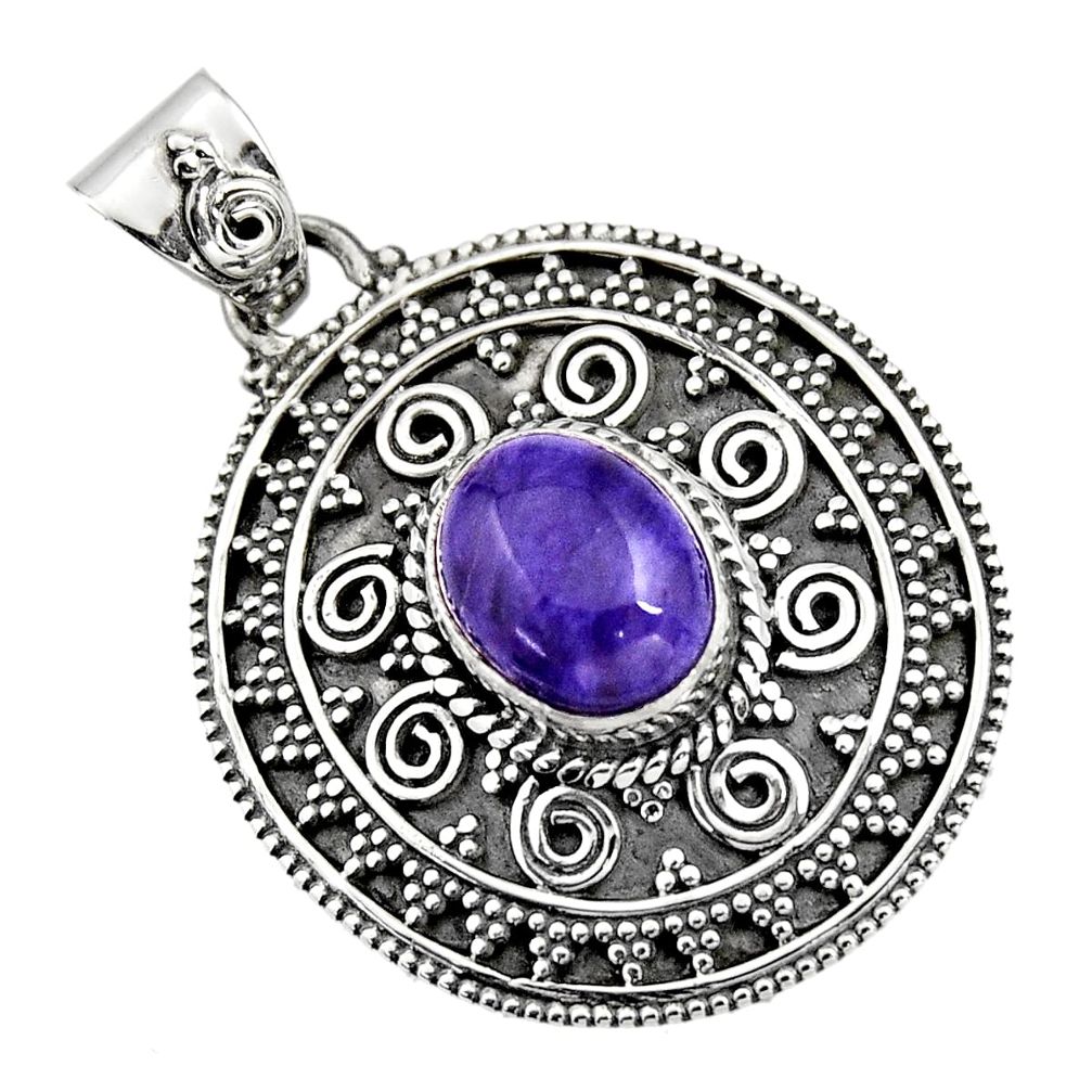 4.07cts natural purple charoite (siberian) 925 sterling silver pendant r16259