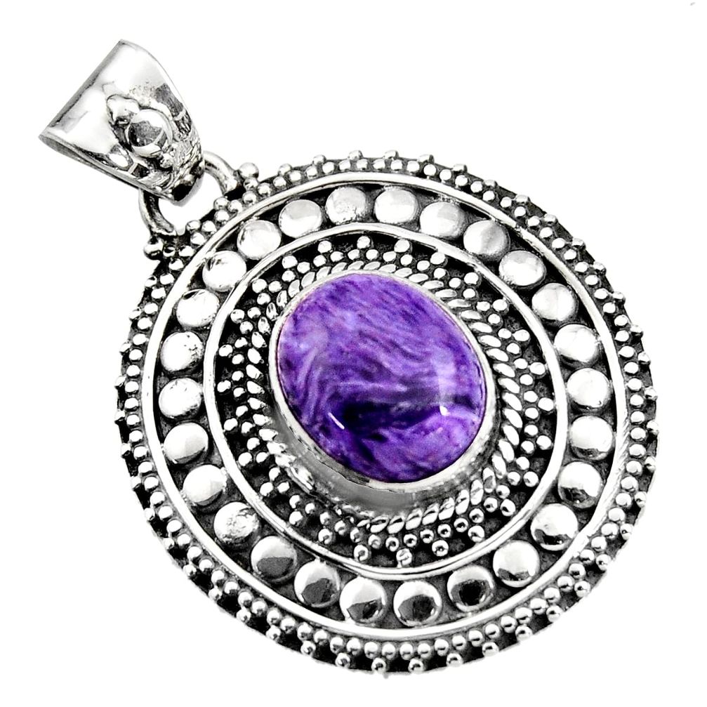 5.34cts natural purple charoite (siberian) 925 sterling silver pendant r16260