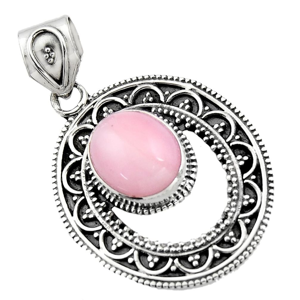 925 sterling silver 5.09cts natural pink opal oval pendant jewelry r16270