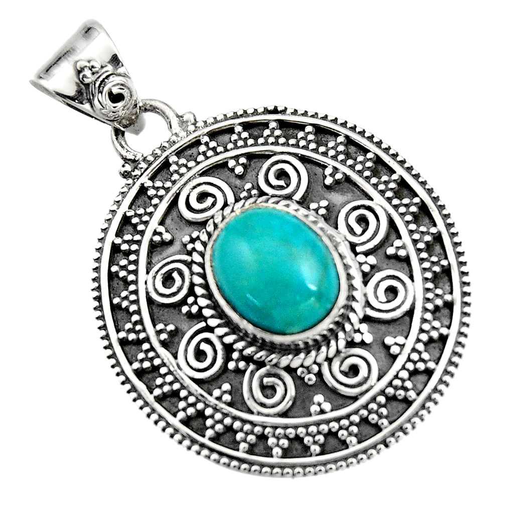 4.07cts natural blue kingman turquoise 925 sterling silver pendant r16271