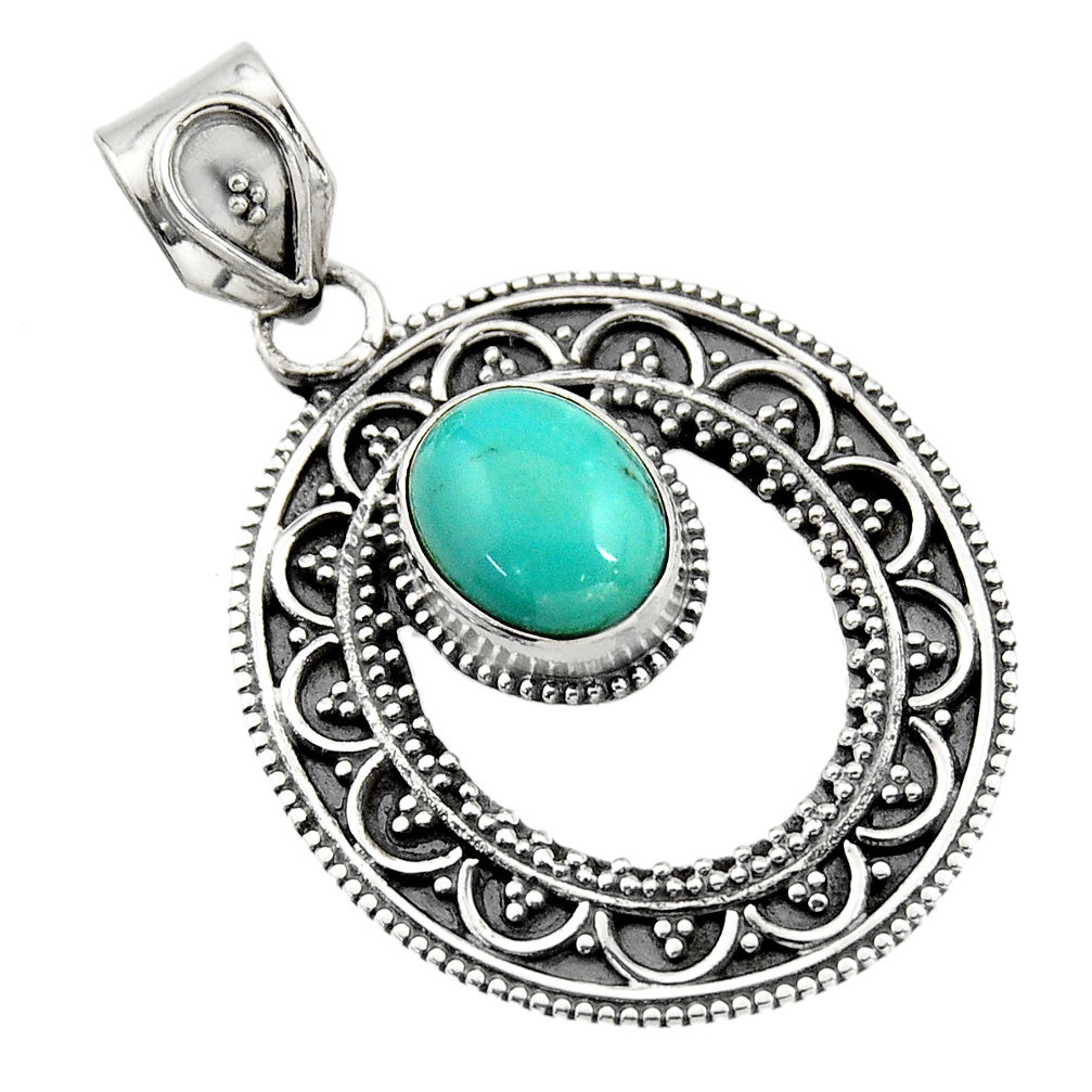 4.21cts natural blue kingman turquoise 925 sterling silver pendant r16273