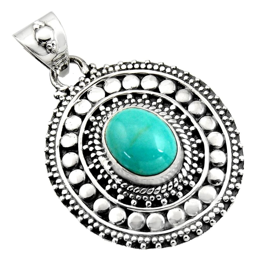 925 sterling silver 4.70cts natural blue kingman turquoise pendant r16277