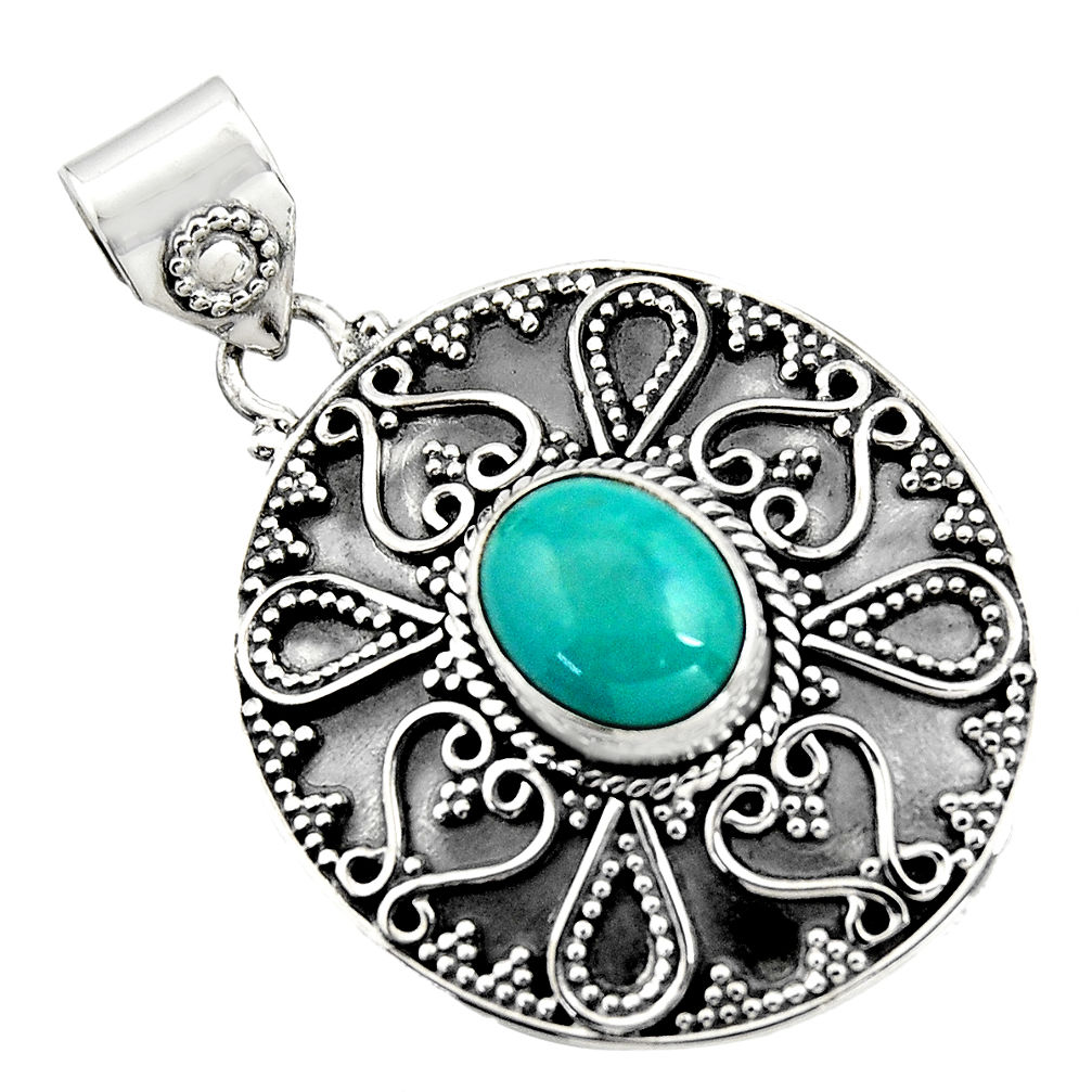 4.55cts natural blue kingman turquoise 925 sterling silver pendant r16278