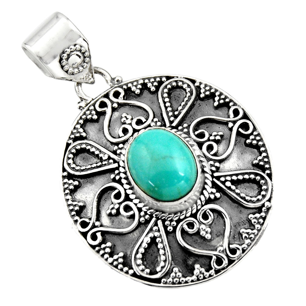 3.91cts natural blue kingman turquoise 925 sterling silver pendant r16279
