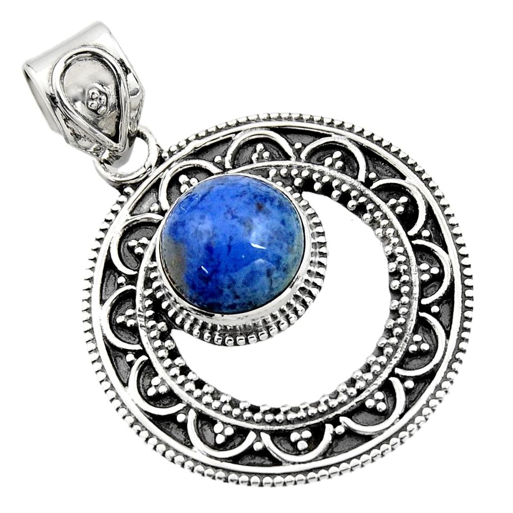 925 sterling silver 5.06cts natural blue dumortierite round pendant r16288