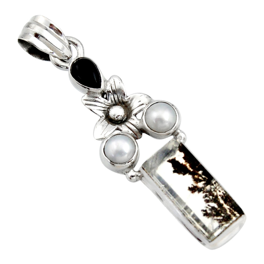 925 silver 10.60cts natural brown dendritic quartz onyx flower pendant r16444