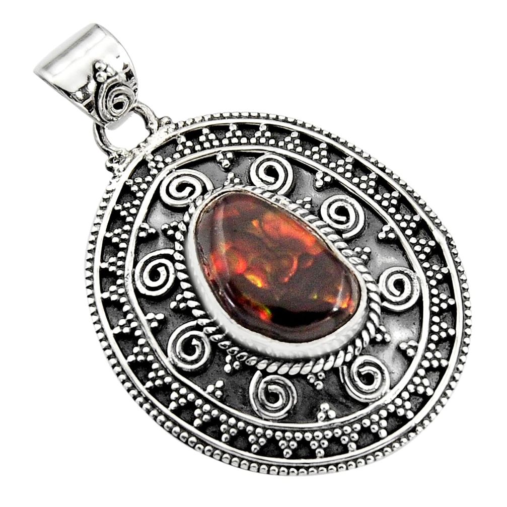 925 sterling silver 7.55cts natural multicolor mexican fire agate pendant r16467