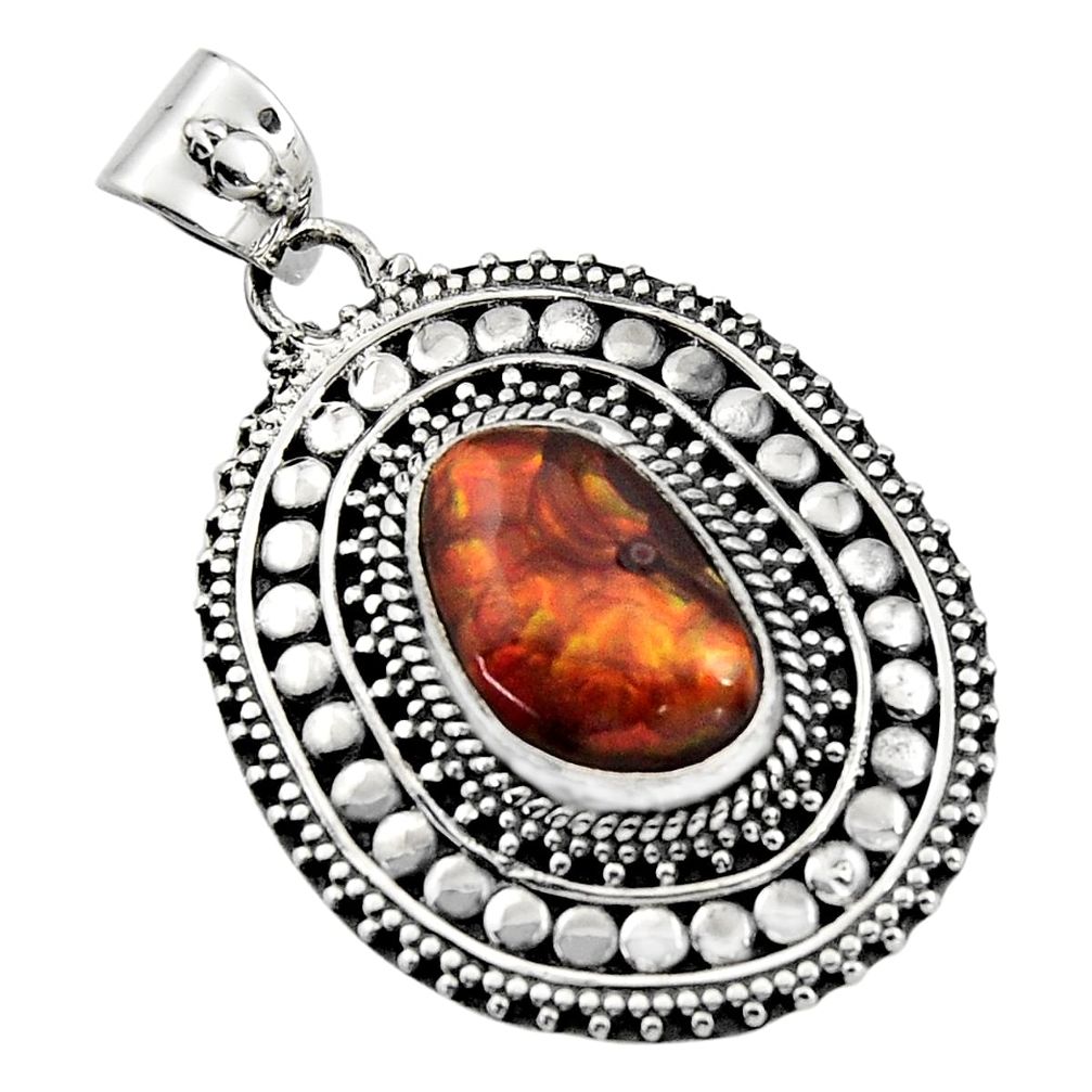 6.53cts natural multicolor mexican fire agate 925 sterling silver pendant r16472