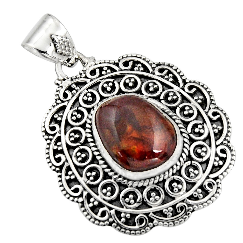 6.72cts natural multicolor mexican fire agate 925 sterling silver pendant r16473