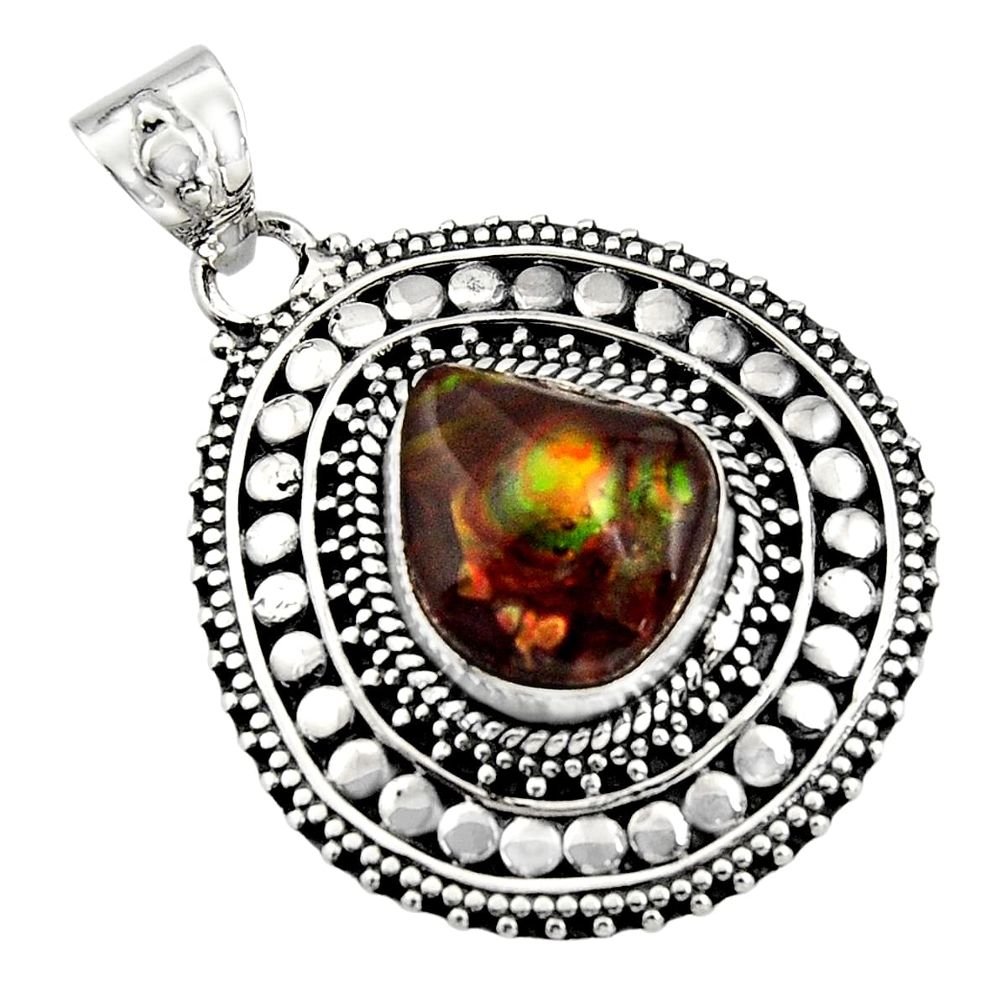 925 sterling silver 6.72cts natural multicolor mexican fire agate pendant r16474