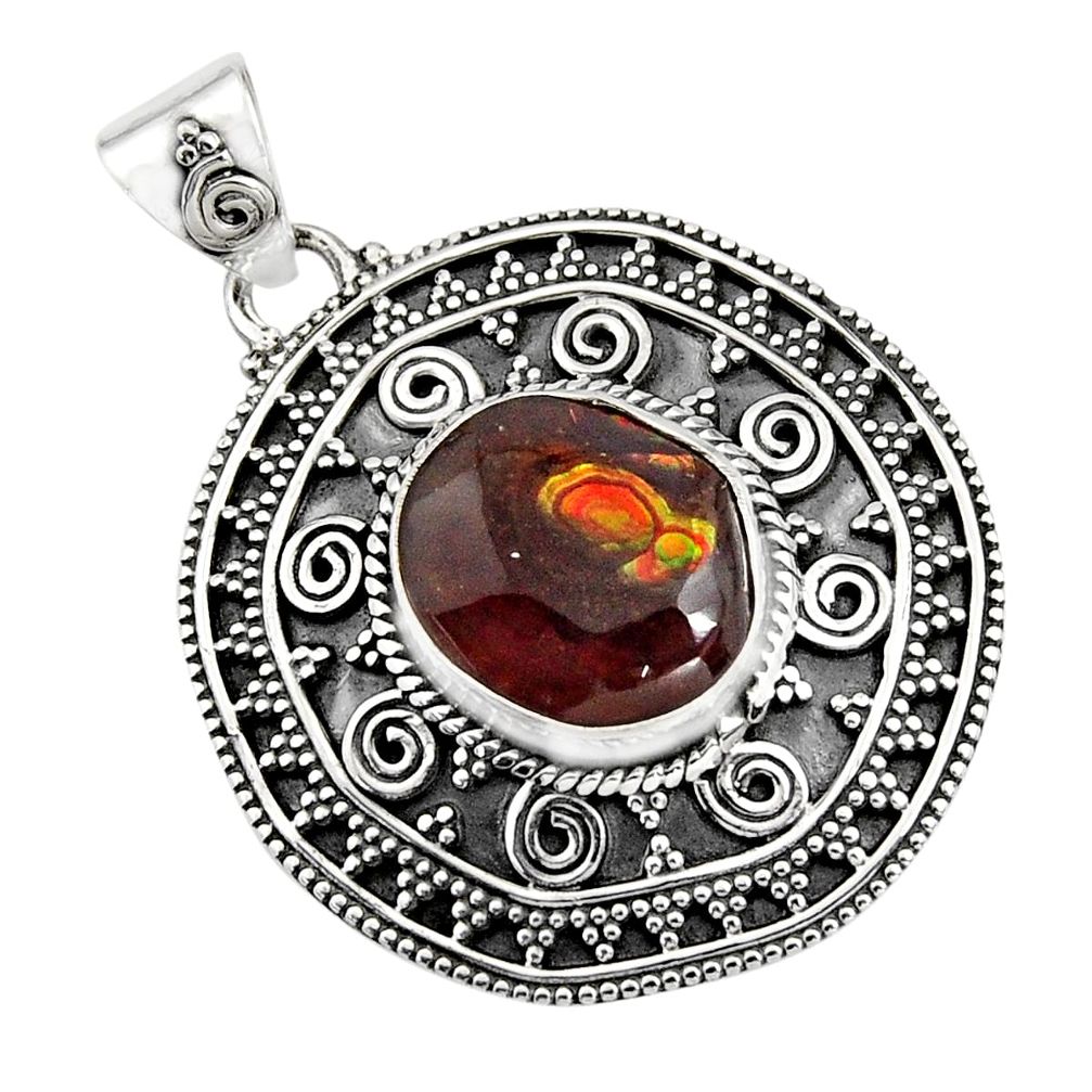 6.53cts natural multicolor mexican fire agate 925 sterling silver pendant r16475