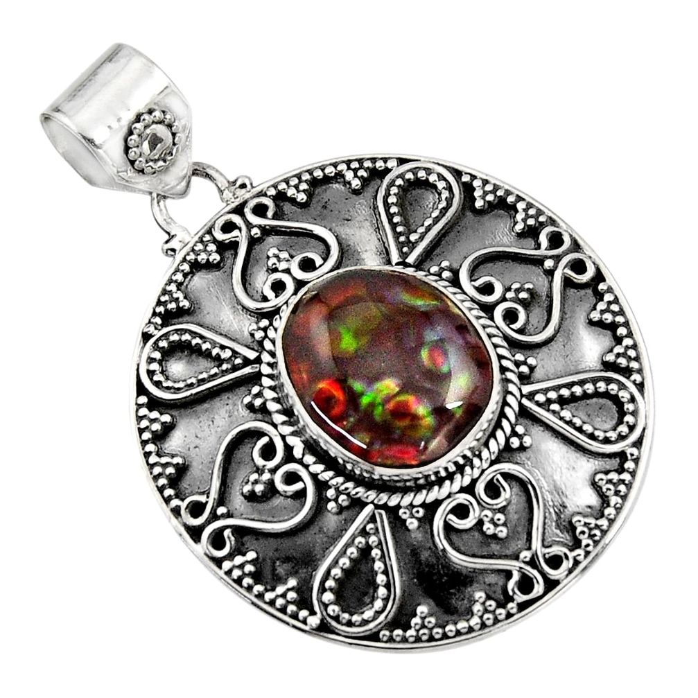 6.01cts natural multicolor mexican fire agate 925 sterling silver pendant r16476