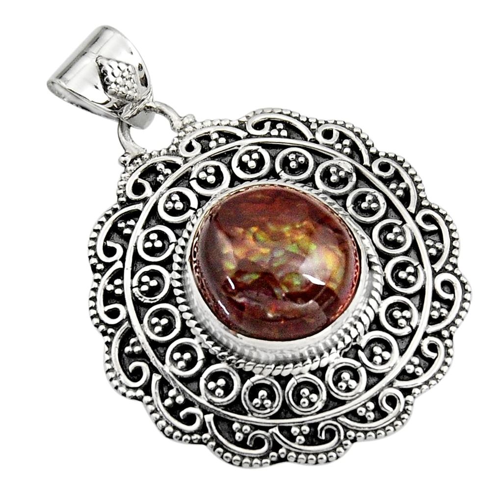5.98cts natural multicolor mexican fire agate 925 sterling silver pendant r16478