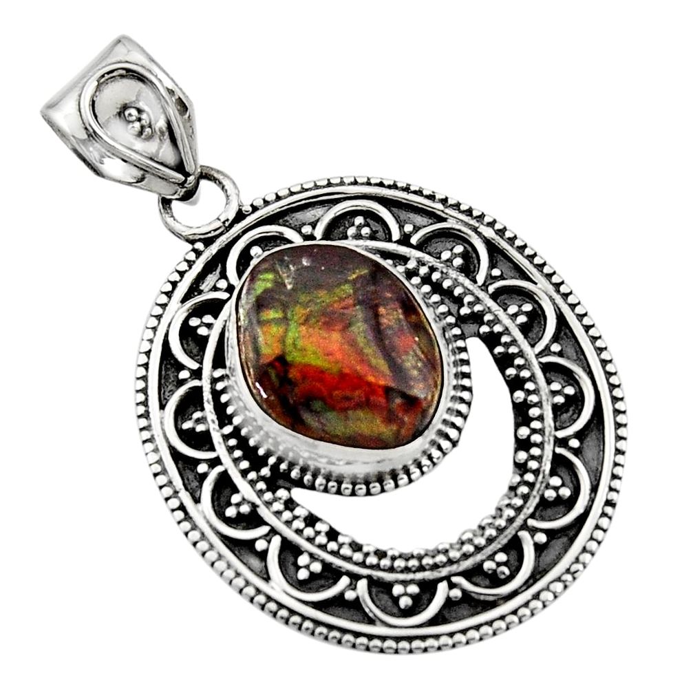 5.68cts natural multicolor mexican fire agate 925 sterling silver pendant r16479