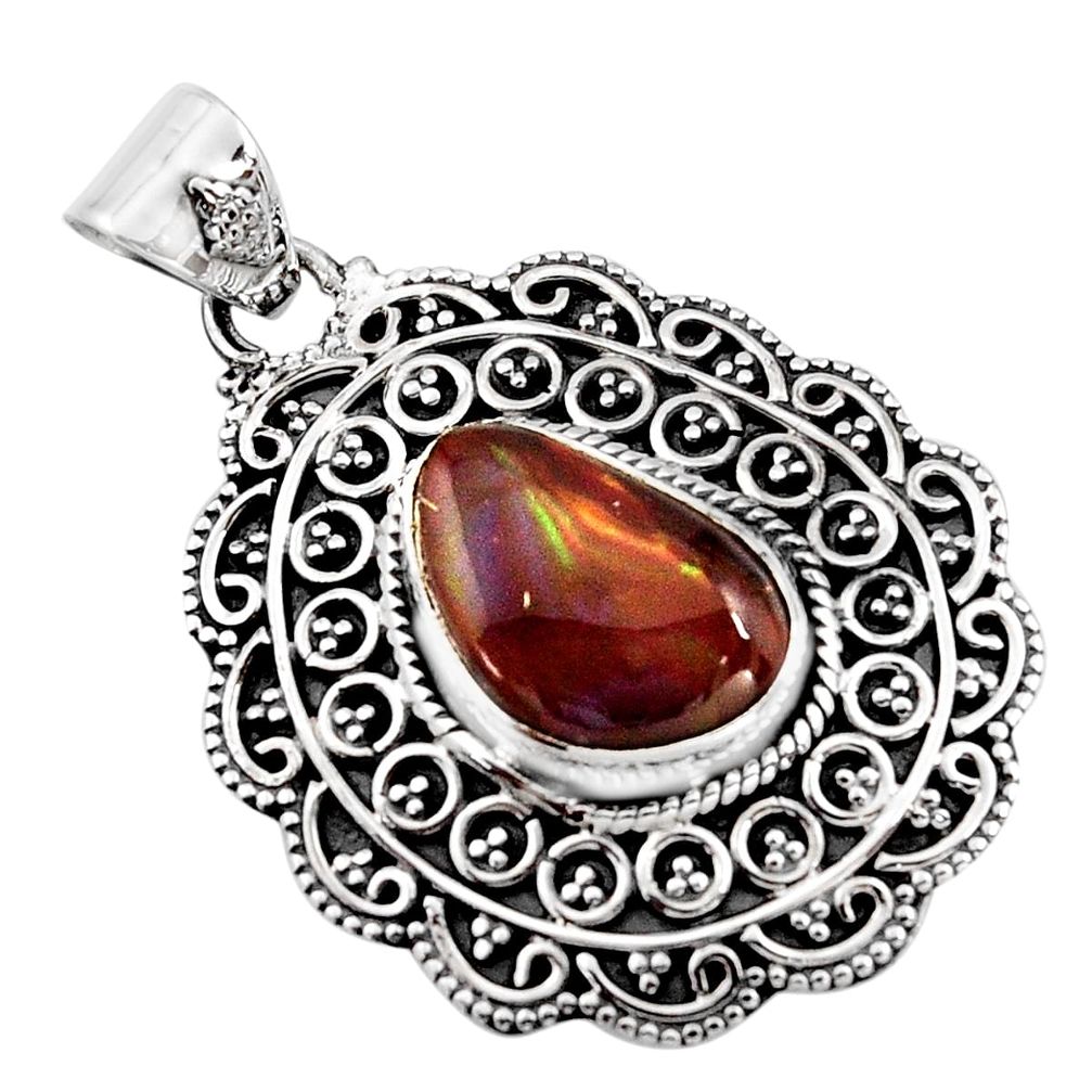 925 sterling silver 6.02cts natural multicolor mexican fire agate pendant r16480