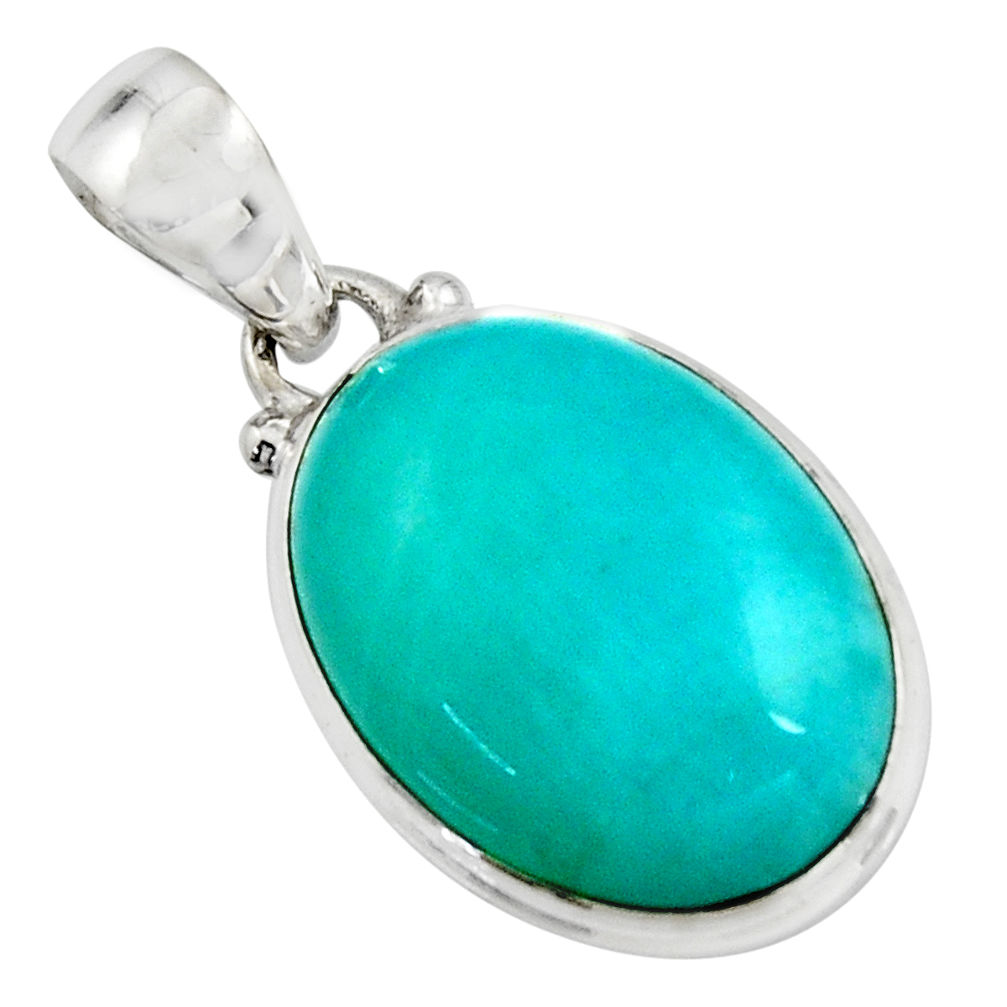 15.08cts natural green peruvian amazonite 925 sterling silver pendant r16485