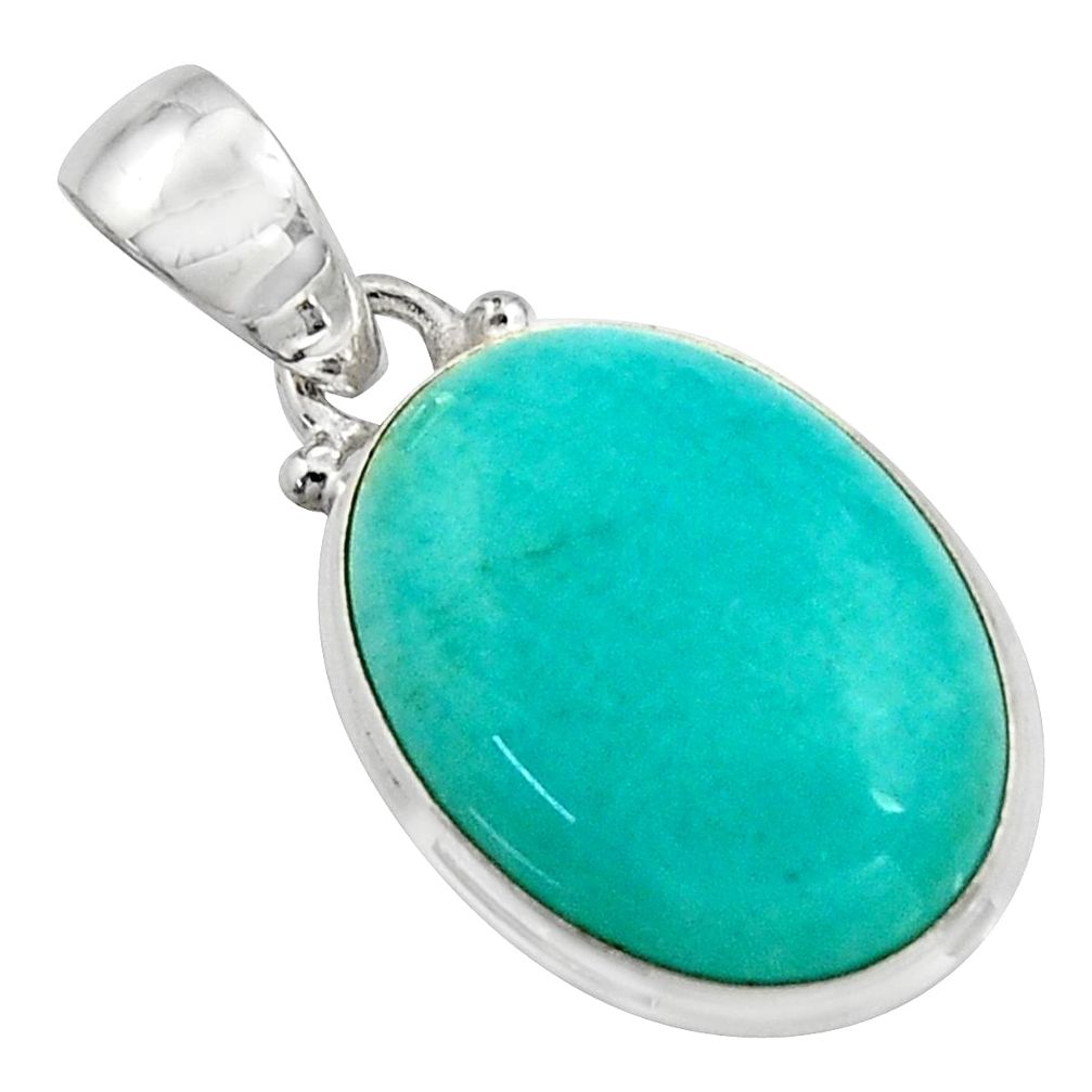 925 silver 14.72cts natural green peruvian amazonite oval shape pendant r16493