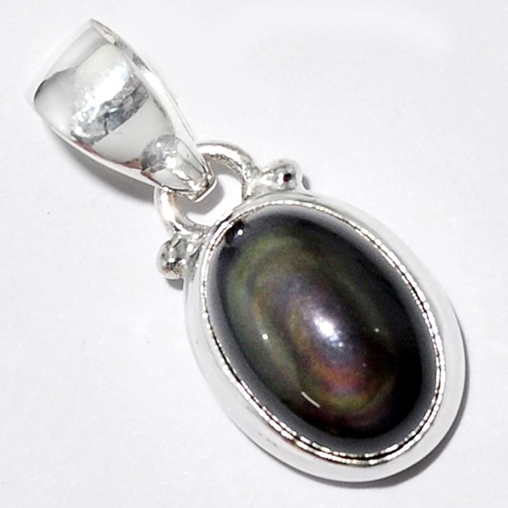 5.54cts natural rainbow obsidian eye 925 sterling silver pendant jewelry r16523