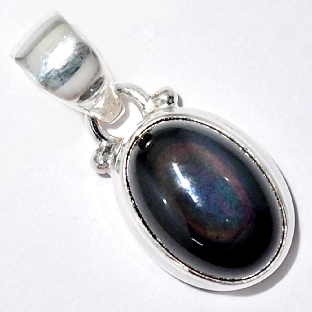 925 sterling silver 5.54cts natural rainbow obsidian eye pendant jewelry r16524