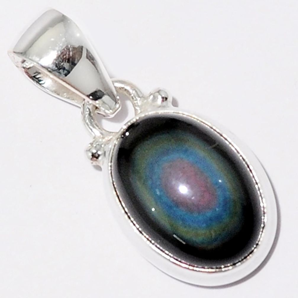 5.92cts natural rainbow obsidian eye 925 sterling silver pendant jewelry r16526