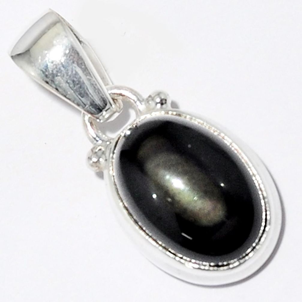 925 sterling silver 5.54cts natural rainbow obsidian eye oval pendant r16527