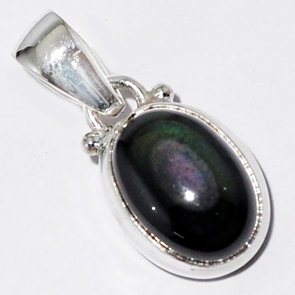 5.54cts natural rainbow obsidian eye 925 sterling silver pendant jewelry r16531