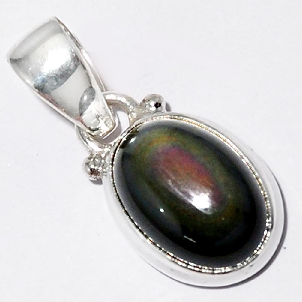 5.51cts natural rainbow obsidian eye 925 sterling silver pendant jewelry r16534