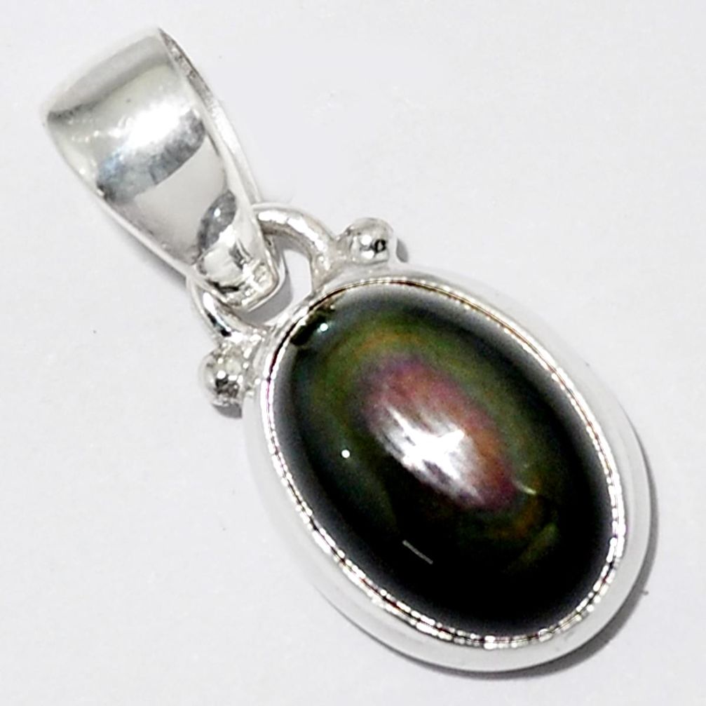 925 sterling silver 5.54cts natural rainbow obsidian eye oval pendant r16536