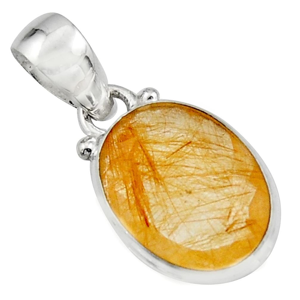 10.62cts natural golden rutile 925 sterling silver pendant jewelry r16541