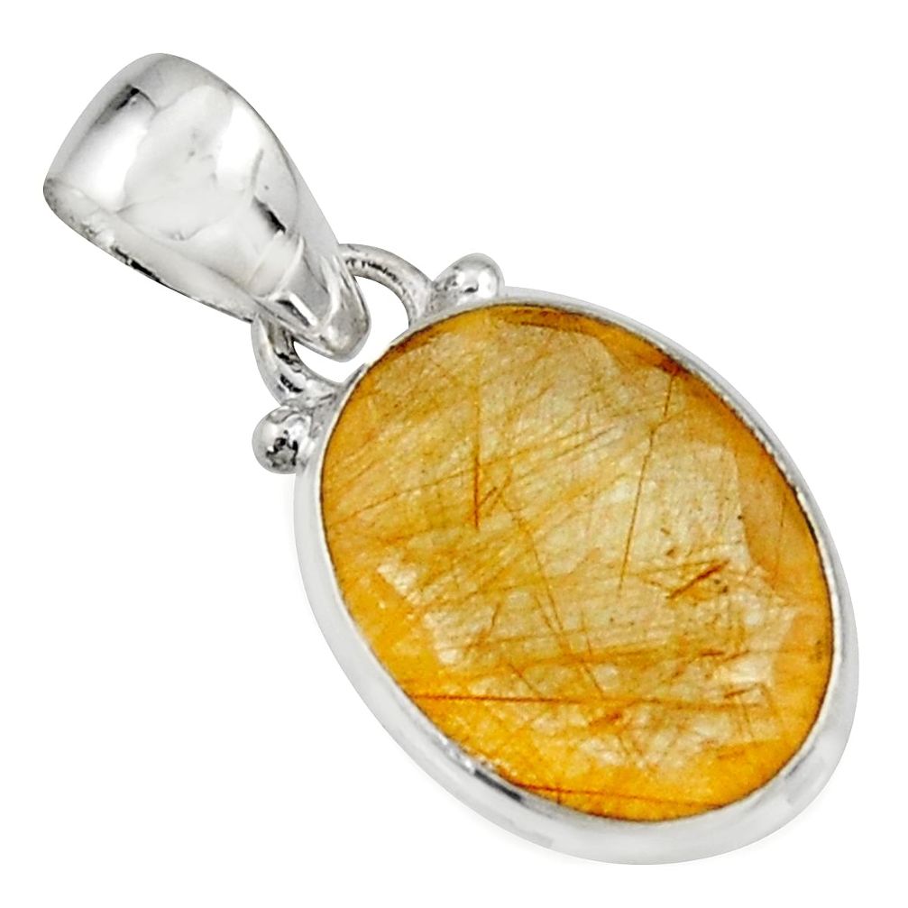 10.65cts natural golden rutile 925 sterling silver pendant jewelry r16542
