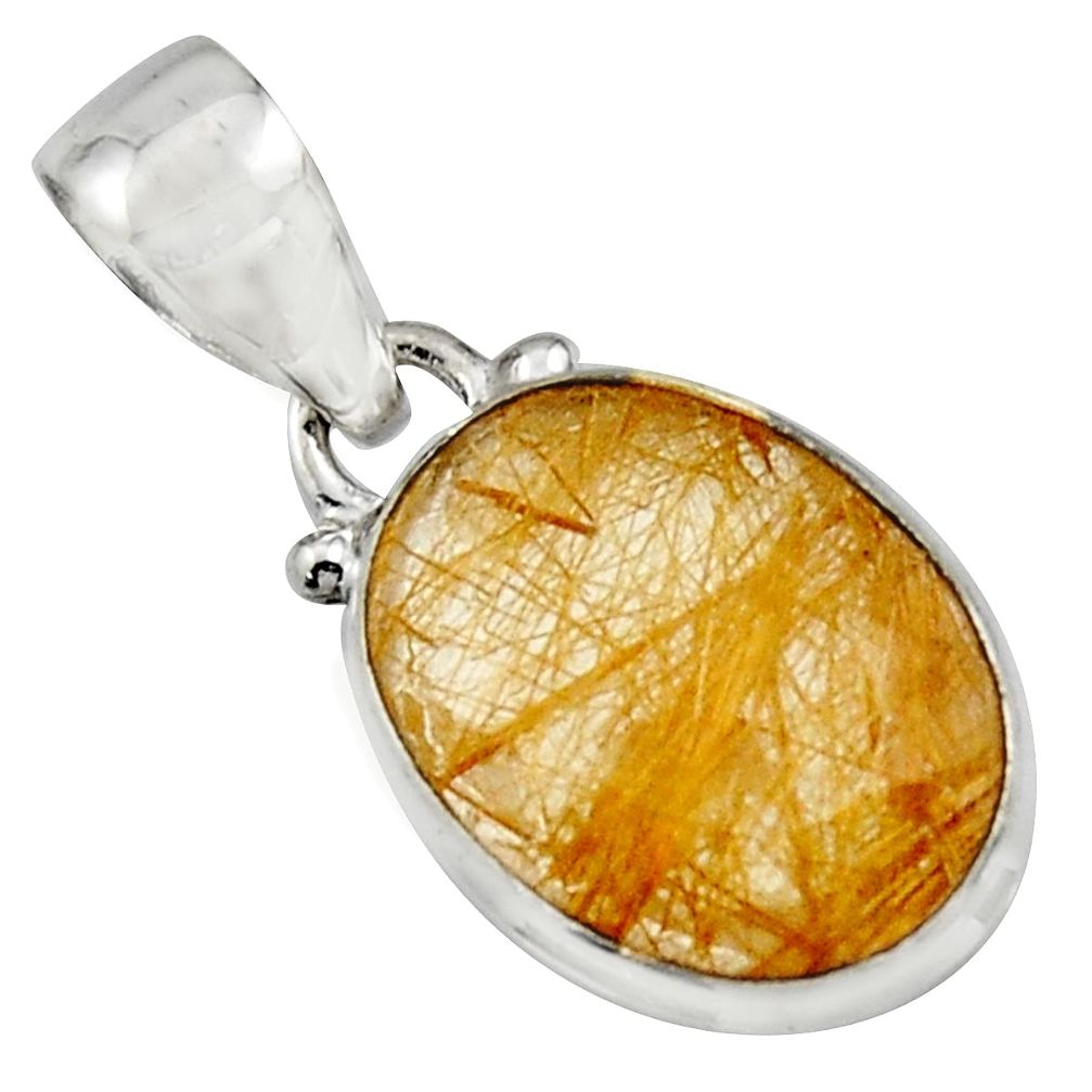 925 sterling silver 9.72cts natural golden rutile oval pendant jewelry r16543