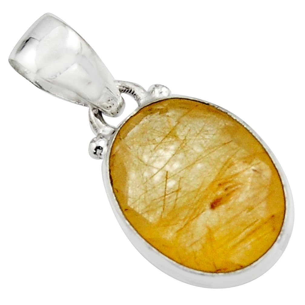 10.08cts natural golden rutile 925 sterling silver pendant jewelry r16545