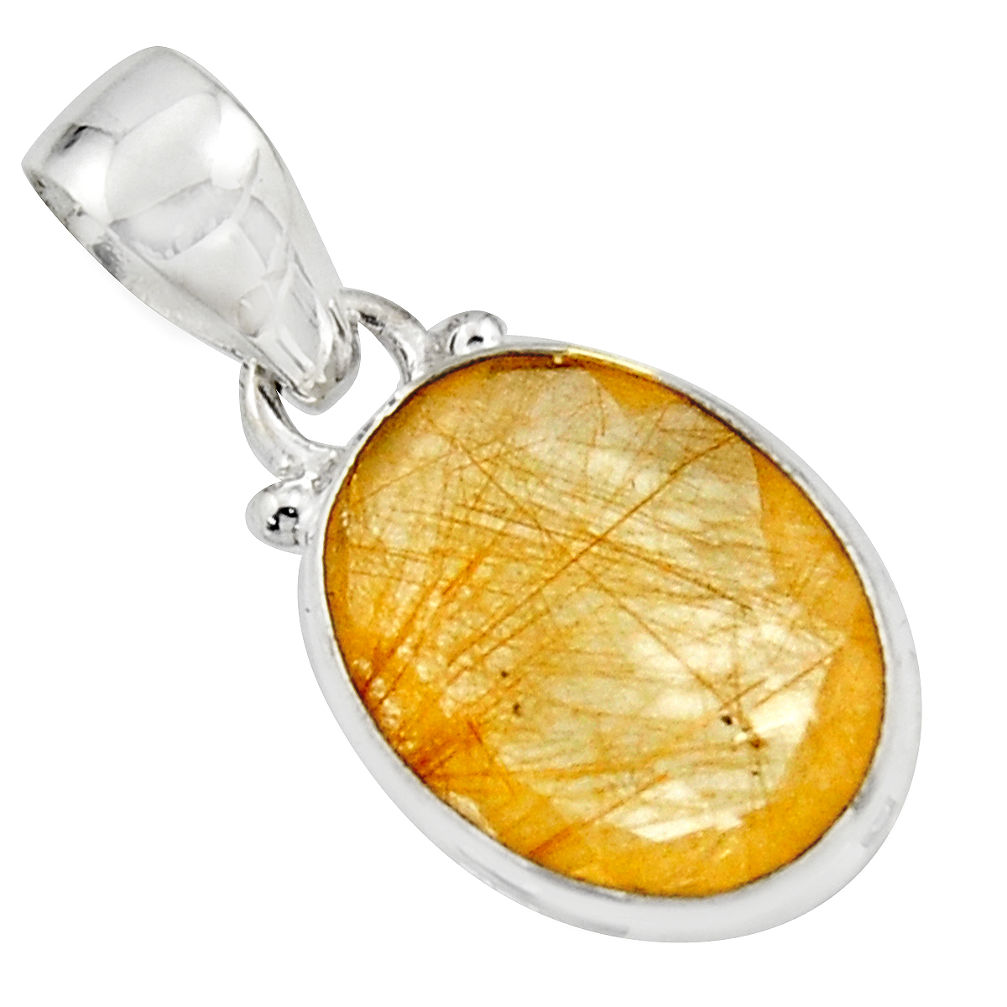 10.65cts natural golden rutile 925 sterling silver pendant jewelry r16553