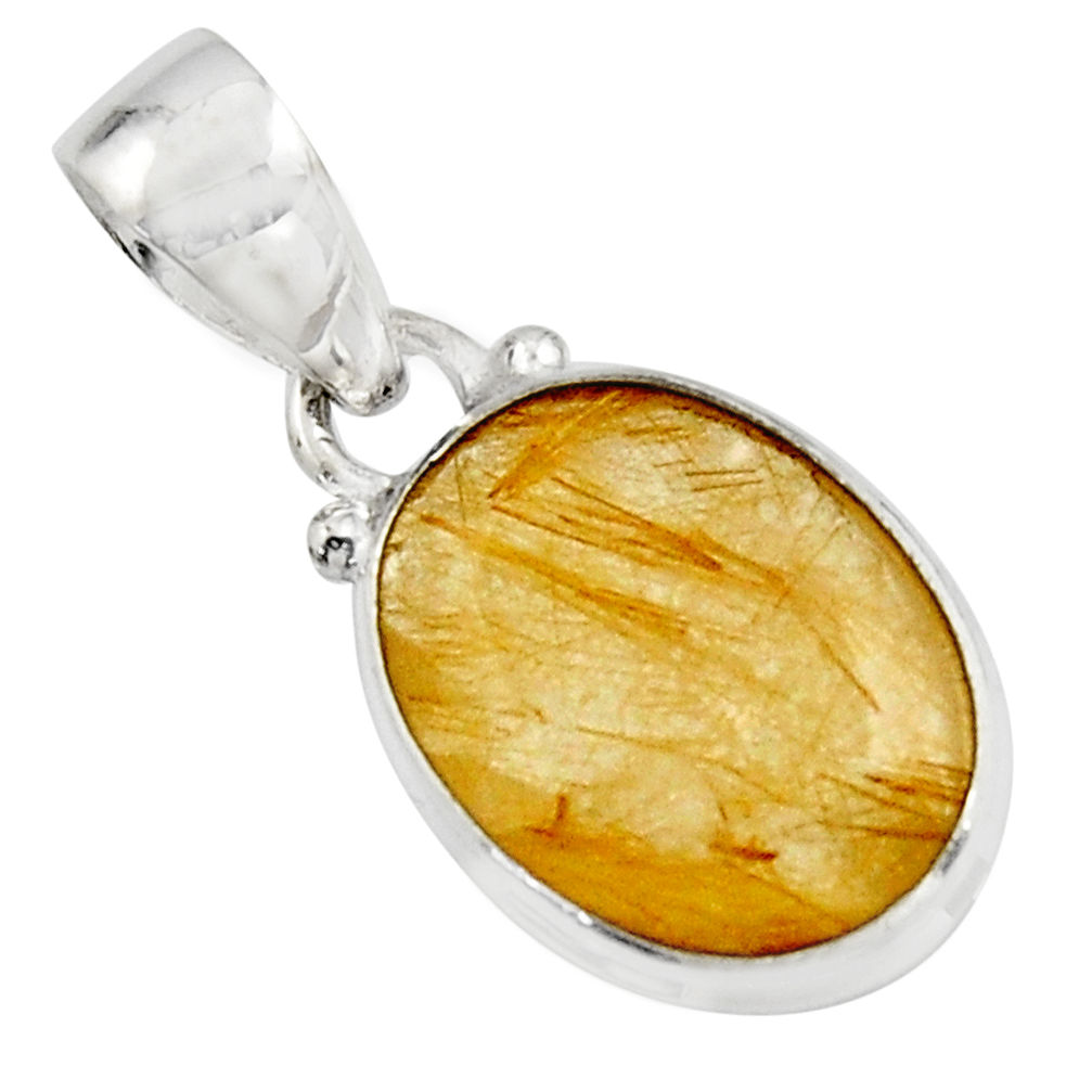 925 sterling silver 9.22cts natural golden rutile oval pendant jewelry r16556