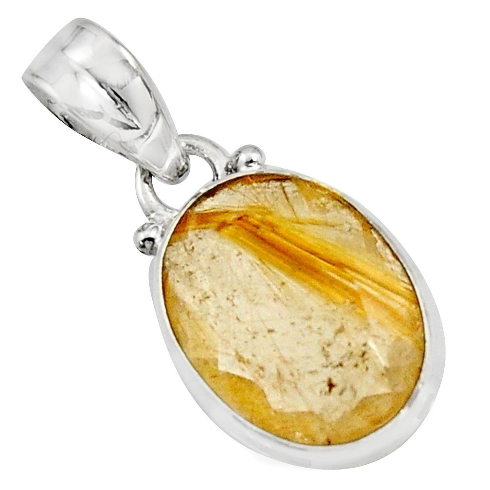 9.72cts natural golden rutile 925 sterling silver pendant jewelry r16557
