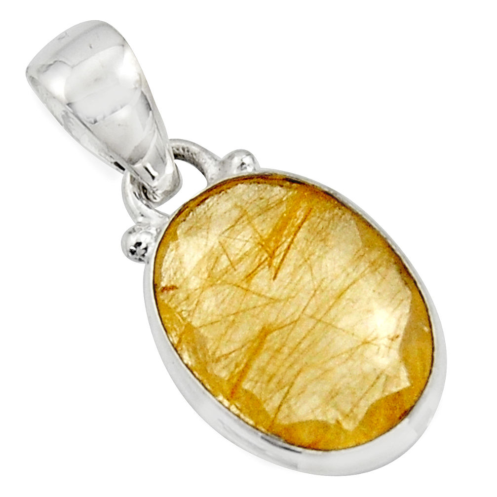 925 sterling silver 9.72cts natural golden rutile oval shape pendant r16559