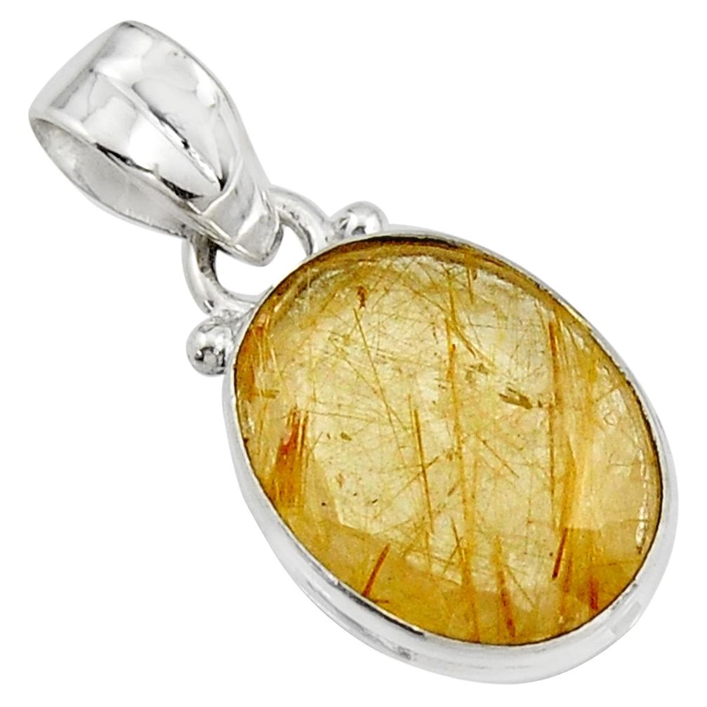 9.12cts natural golden rutile 925 sterling silver pendant jewelry r16560