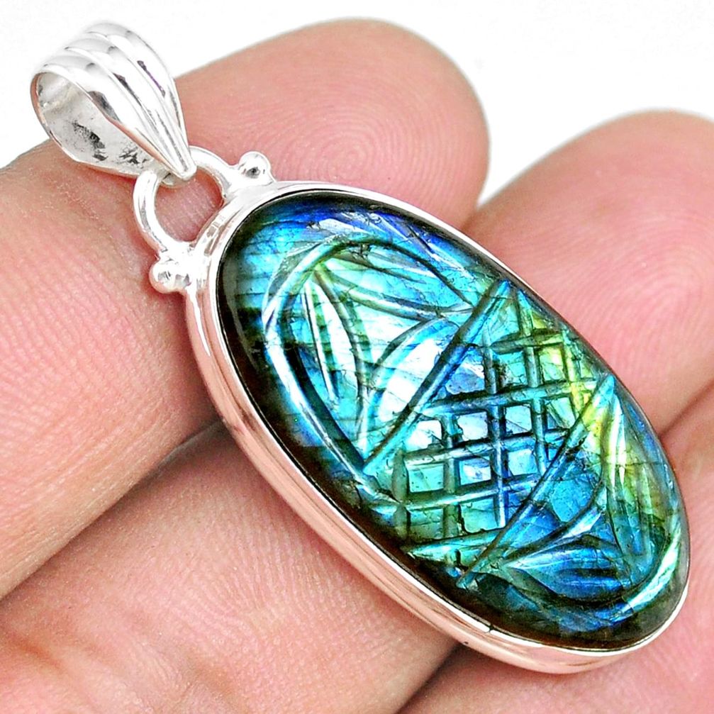 20.51cts carving natural blue labradorite 925 sterling silver pendant r69768