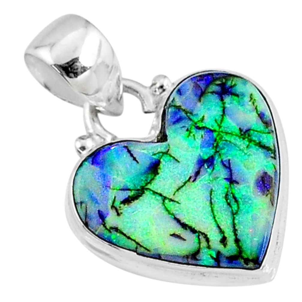 7.82cts multi color sterling opal 925 sterling silver heart pendant r70144