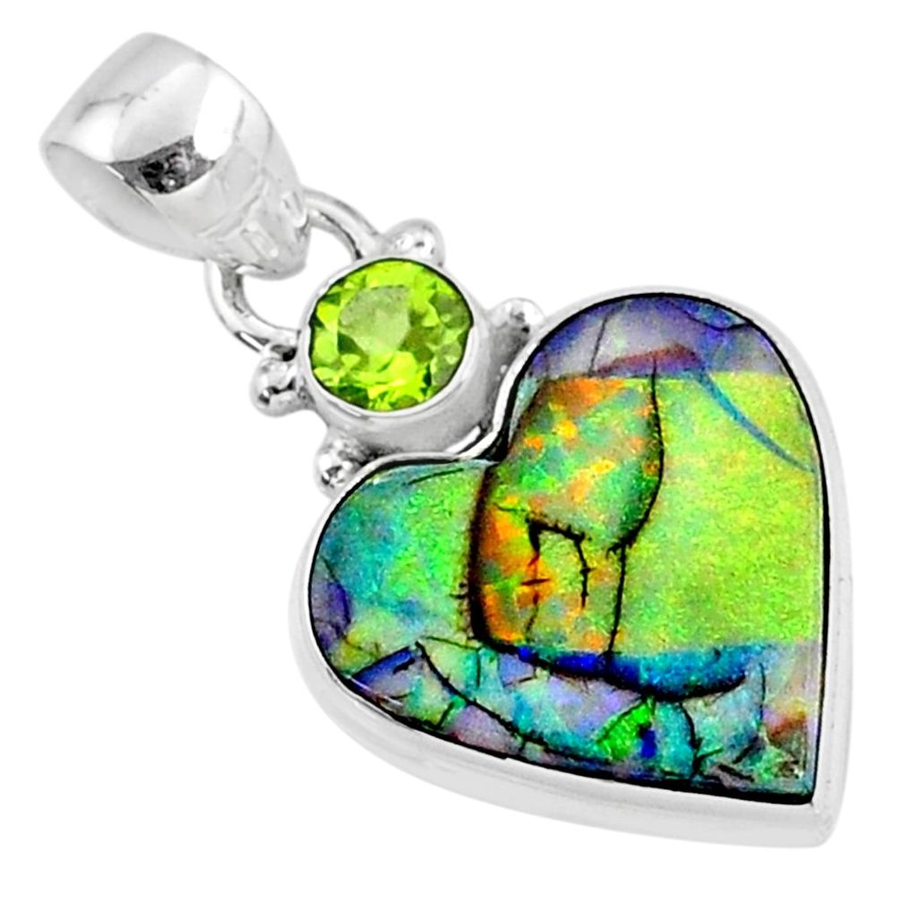 8.33cts multi color sterling opal peridot 925 sterling silver pendant r70222