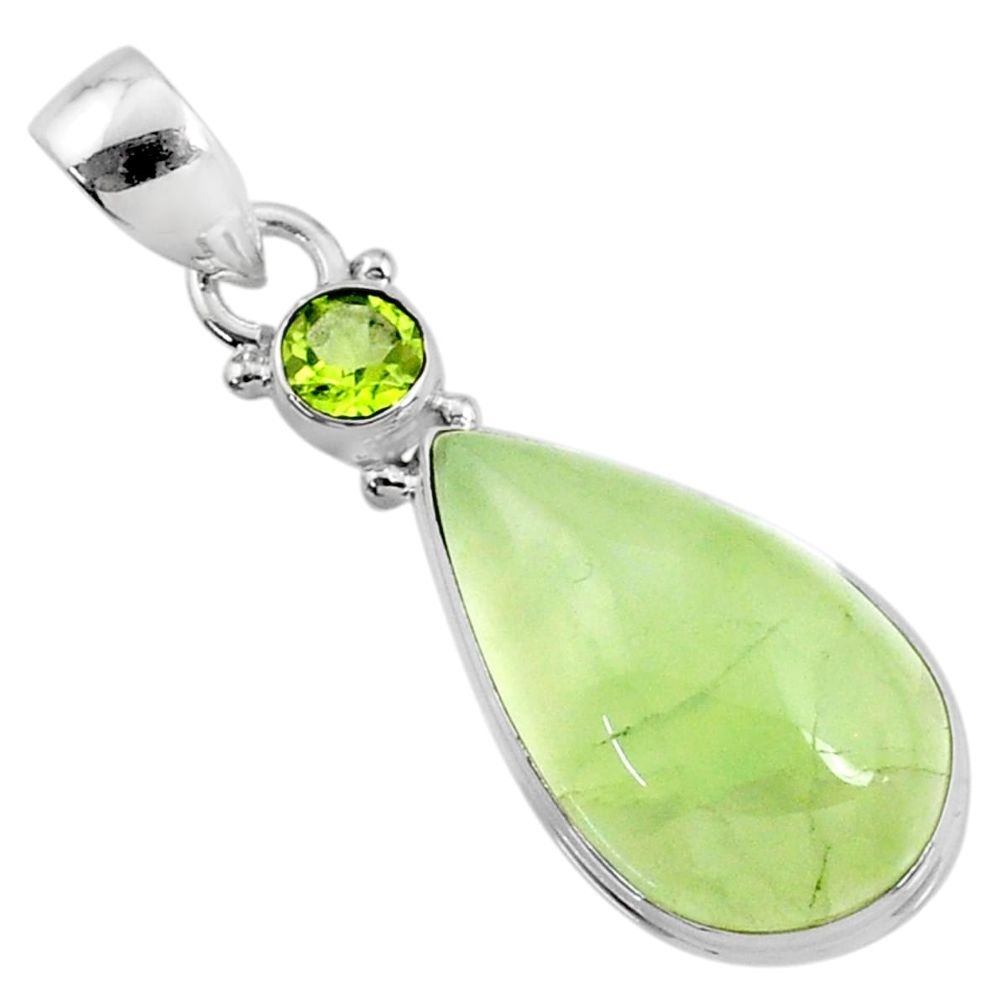 15.65cts natural green prehnite pear peridot 925 sterling silver pendant r70346