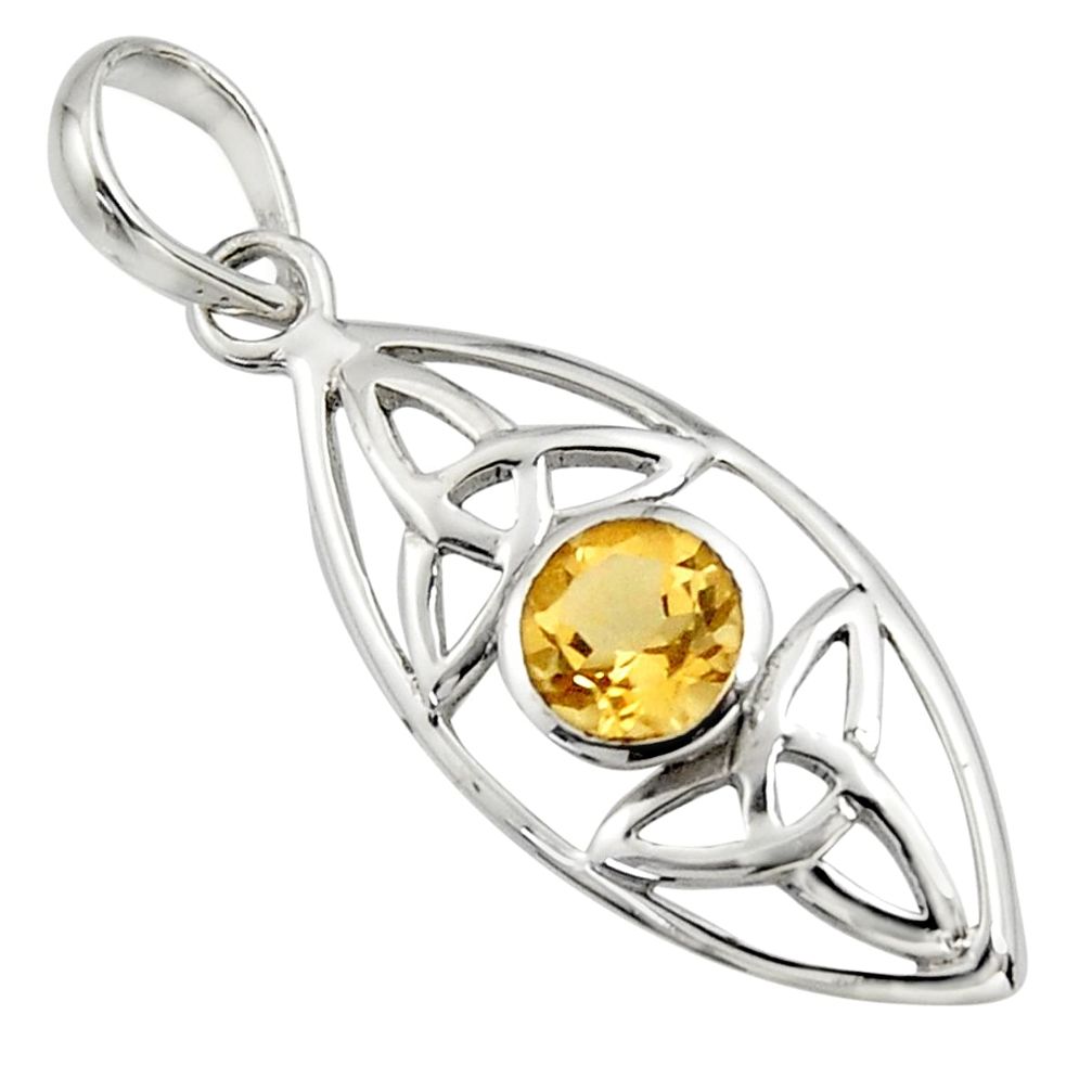 925 sterling silver 1.36cts natural yellow citrine round pendant jewelry r7227