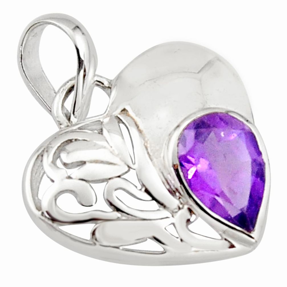 2.78cts natural purple amethyst 925 sterling silver heart pendant jewelry r7255