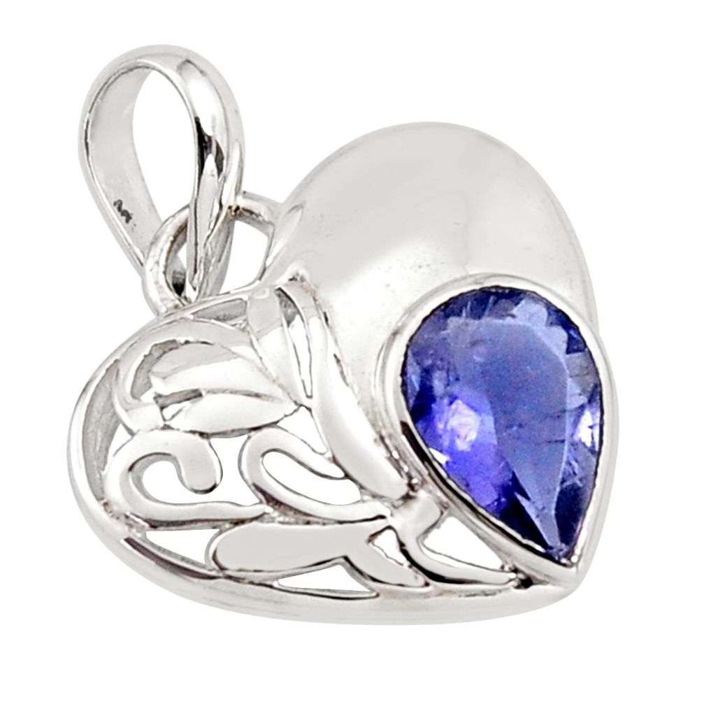925 sterling silver 2.78cts natural blue iolite pear heart pendant jewelry r7258