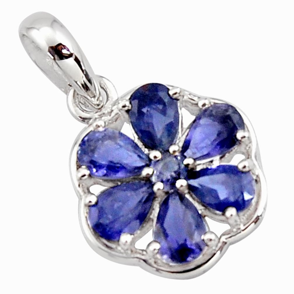 6.64cts natural blue iolite 925 sterling silver pendant jewelry r7299