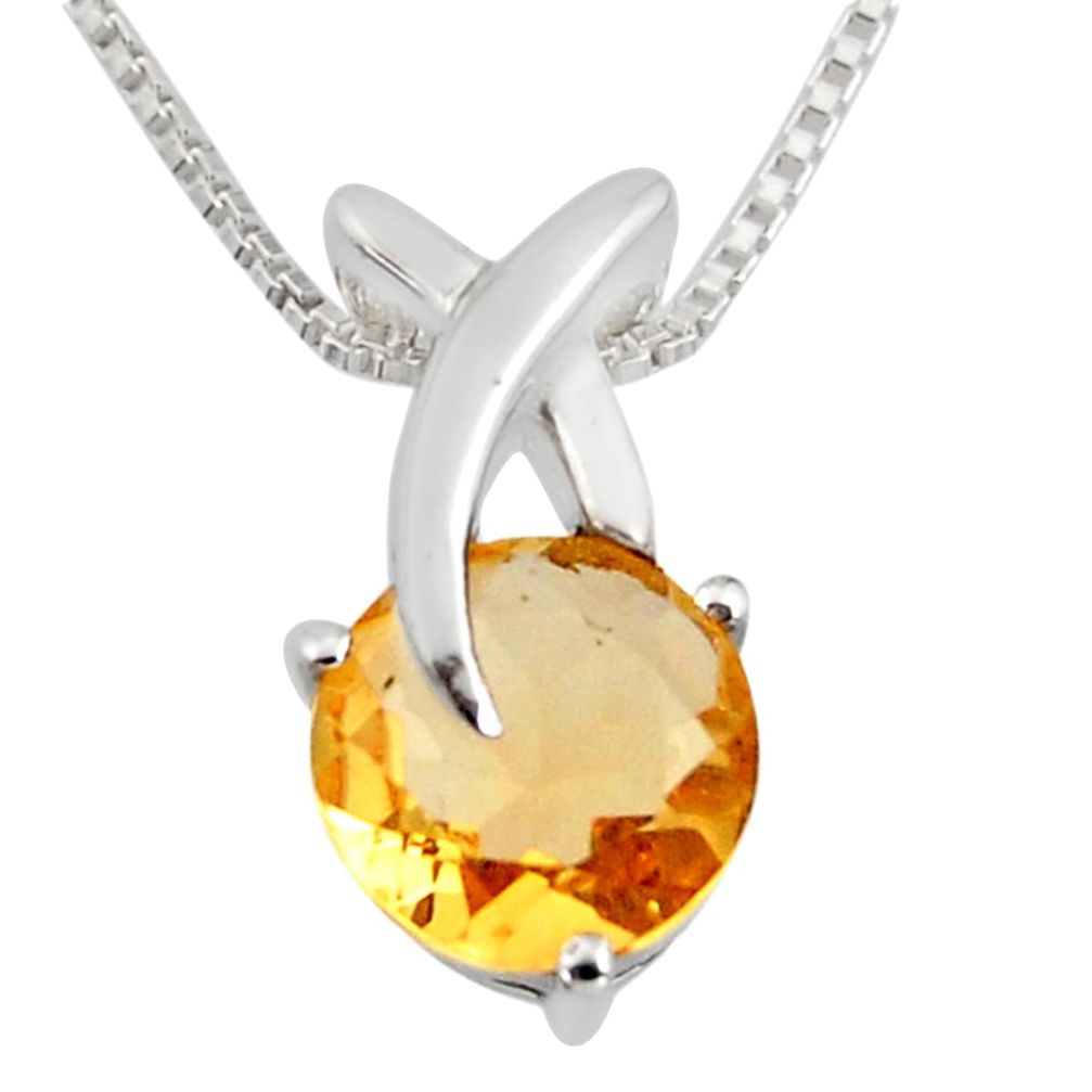 3.32cts natural yellow citrine 925 sterling silver 18' chain pendant r7305
