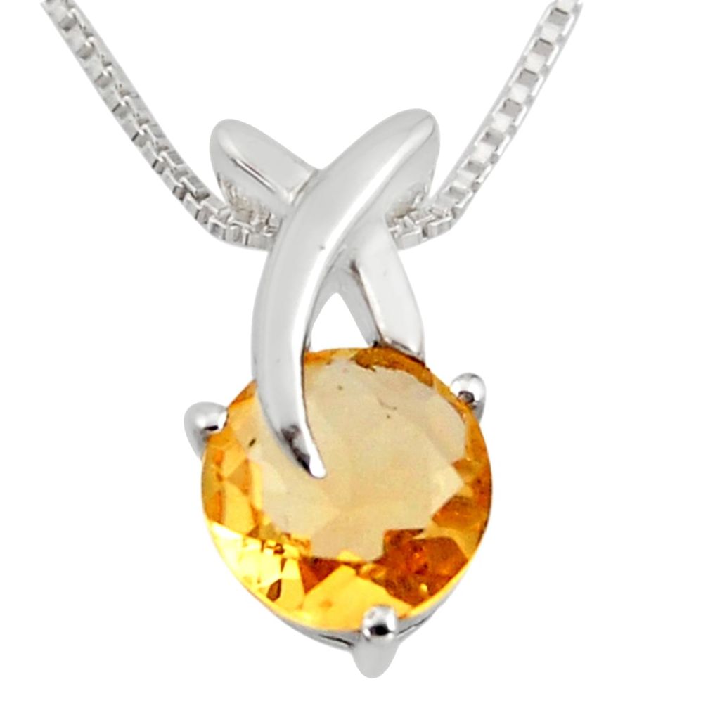 3.29cts natural yellow citrine 925 sterling silver 18' chain pendant r7306