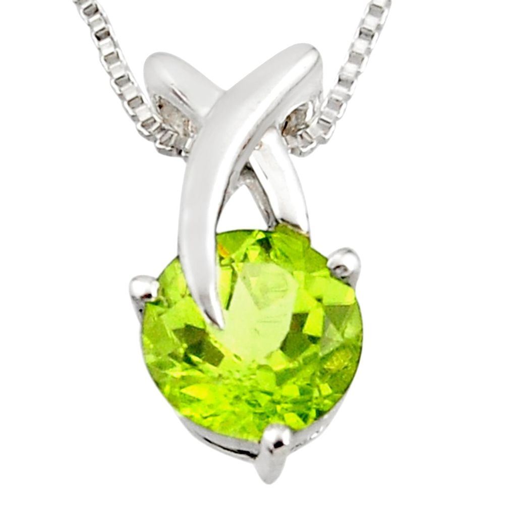 925 sterling silver 3.26cts natural green peridot round 18' chain pendant r7310