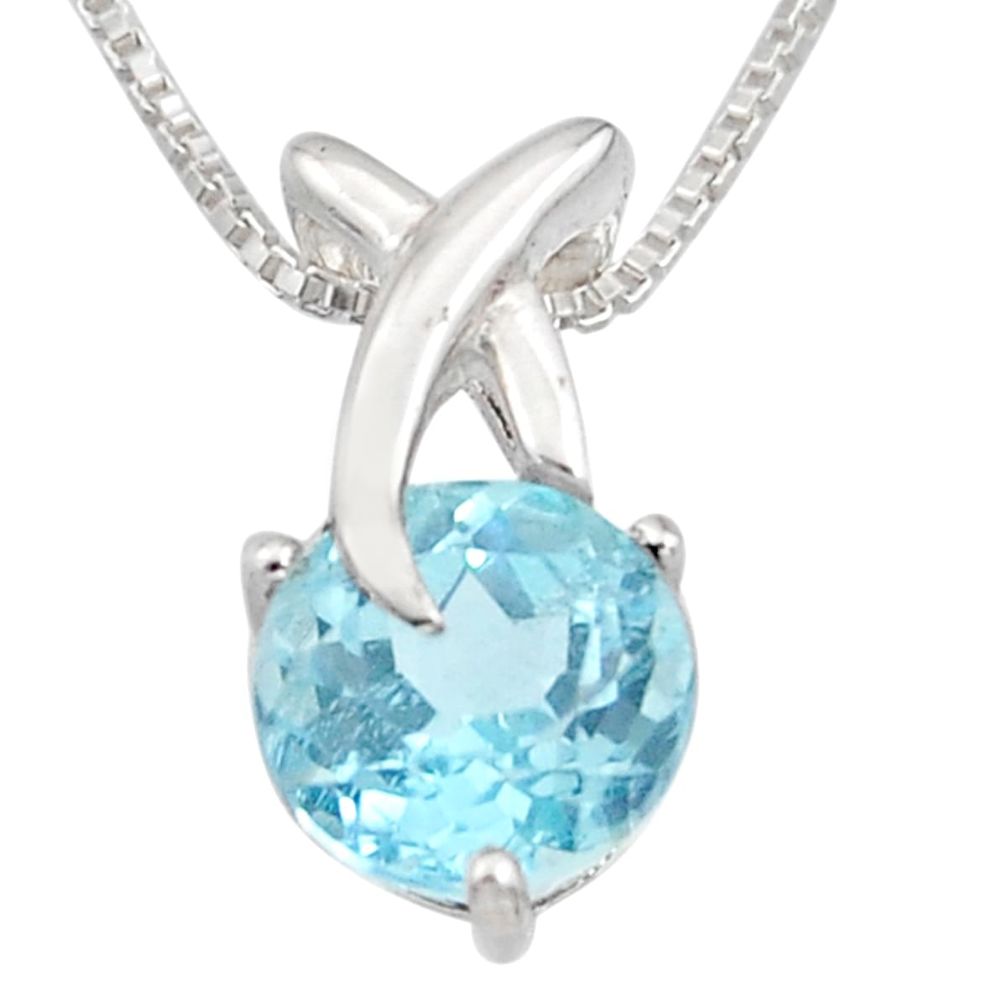 3.48cts natural blue topaz 925 sterling silver 18' chain pendant jewelry r7313