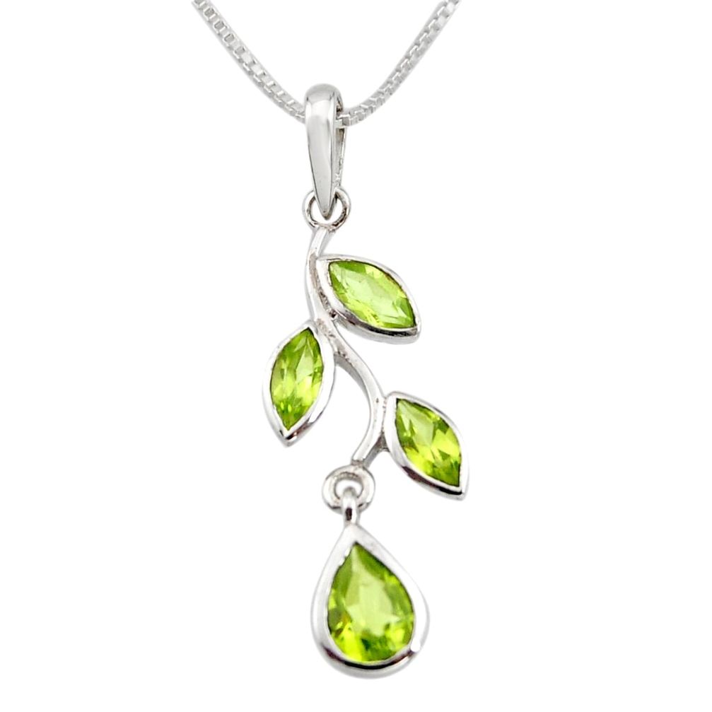 4.22cts natural green peridot 925 sterling silver 18' chain pendant r7317